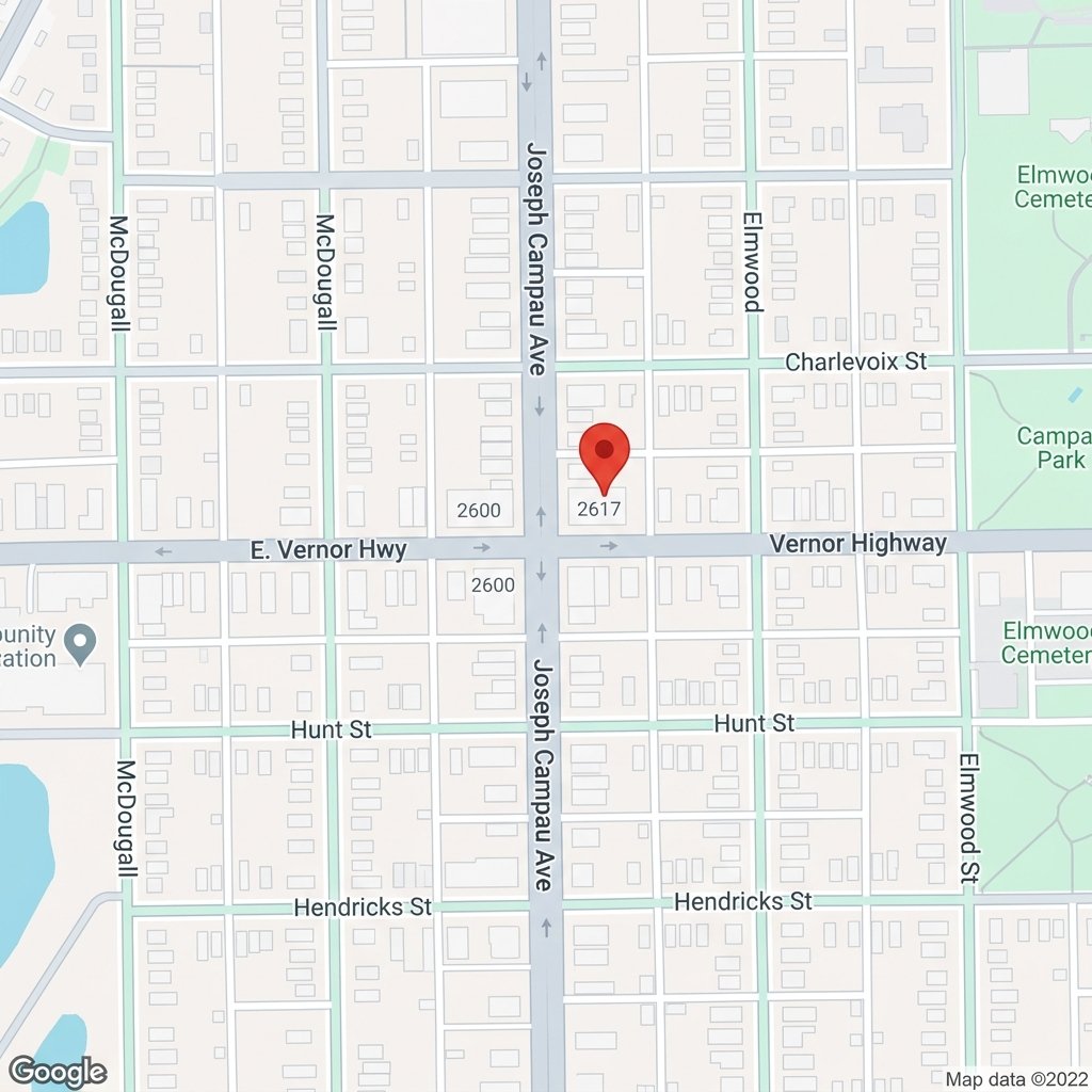 Map location for The Hub at 2617 Joseph Campau Ave